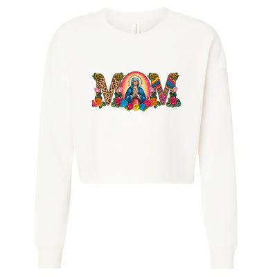 Floral Mom Mother Mary Leopard Rainbow Pattern Cropped Pullover Crew