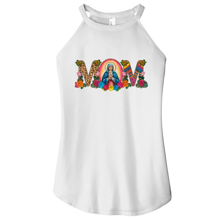 Floral Mom Mother Mary Leopard Rainbow Pattern Women's Perfect Tri Rocker Tank