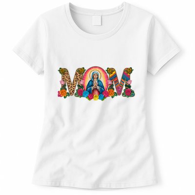 Floral Mom Mother Mary Leopard Rainbow Pattern Womens T-Shirt