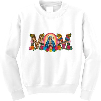 Floral Mom Mother Mary Leopard Rainbow Pattern Kids Sweatshirt