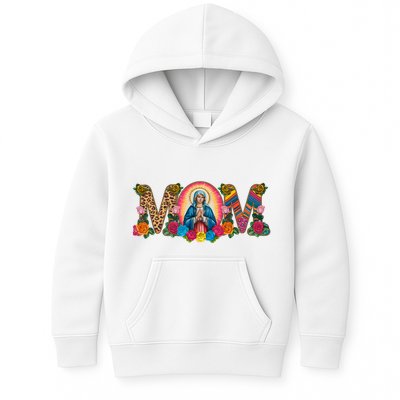 Floral Mom Mother Mary Leopard Rainbow Pattern Kids Hoodie