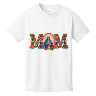 Floral Mom Mother Mary Leopard Rainbow Pattern Kids T-Shirt