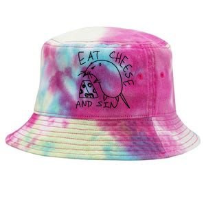 Funny Mouse Meme Eat Cheese And Sin Rat Gift Tie-Dyed Bucket Hat