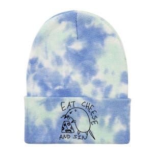 Funny Mouse Meme Eat Cheese And Sin Rat Gift Tie Dye 12in Knit Beanie