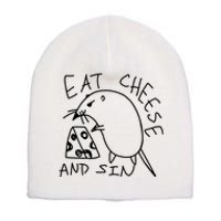 Funny Mouse Meme Eat Cheese And Sin Rat Gift Short Acrylic Beanie