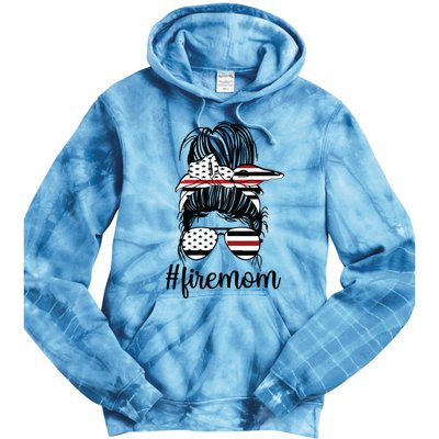 Firefighter Mom Messy Bun Fire Mom Mother Thin Red Line Tie Dye Hoodie