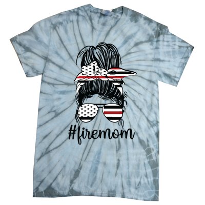 Firefighter Mom Messy Bun Fire Mom Mother Thin Red Line Tie-Dye T-Shirt