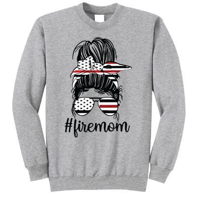 Firefighter Mom Messy Bun Fire Mom Mother Thin Red Line Tall Sweatshirt