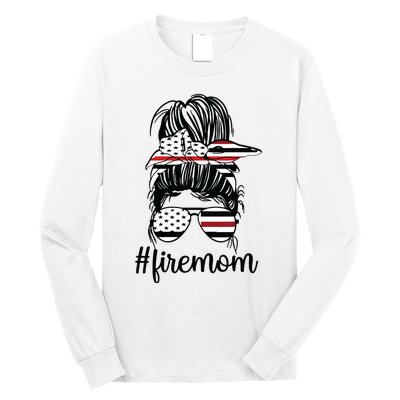 Firefighter Mom Messy Bun Fire Mom Mother Thin Red Line Long Sleeve Shirt