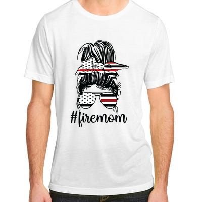 Firefighter Mom Messy Bun Fire Mom Mother Thin Red Line Adult ChromaSoft Performance T-Shirt