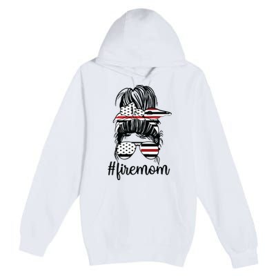 Firefighter Mom Messy Bun Fire Mom Mother Thin Red Line Premium Pullover Hoodie