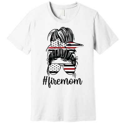 Firefighter Mom Messy Bun Fire Mom Mother Thin Red Line Premium T-Shirt