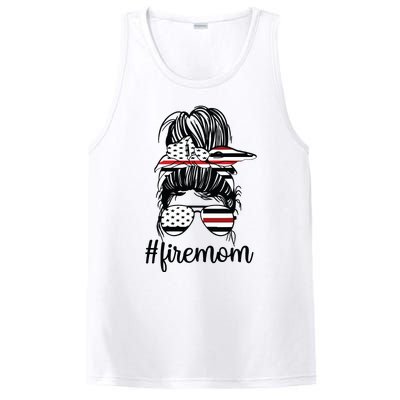 Firefighter Mom Messy Bun Fire Mom Mother Thin Red Line PosiCharge Competitor Tank