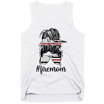 Firefighter Mom Messy Bun Fire Mom Mother Thin Red Line Tank Top