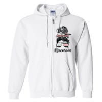 Firefighter Mom Messy Bun Fire Mom Mother Thin Red Line Full Zip Hoodie