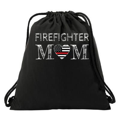 Firefighter Mom Mother Support The Thin Red Line Flag Son Drawstring Bag