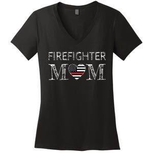 Firefighter Mom Mother Support The Thin Red Line Flag Son Women's V-Neck T-Shirt