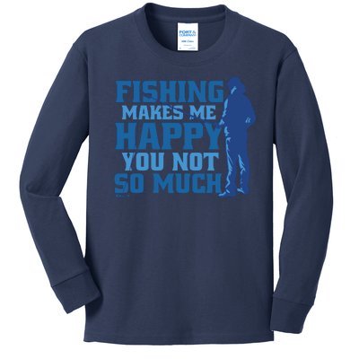 Fishing Makes Me Happy Funny Kids Long Sleeve Shirt