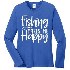 Fishing Makes Me Happy Fishing Hook Perfect Fishing Gift Ladies Long Sleeve Shirt