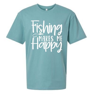 Fishing Makes Me Happy Fishing Hook Perfect Fishing Gift Sueded Cloud Jersey T-Shirt