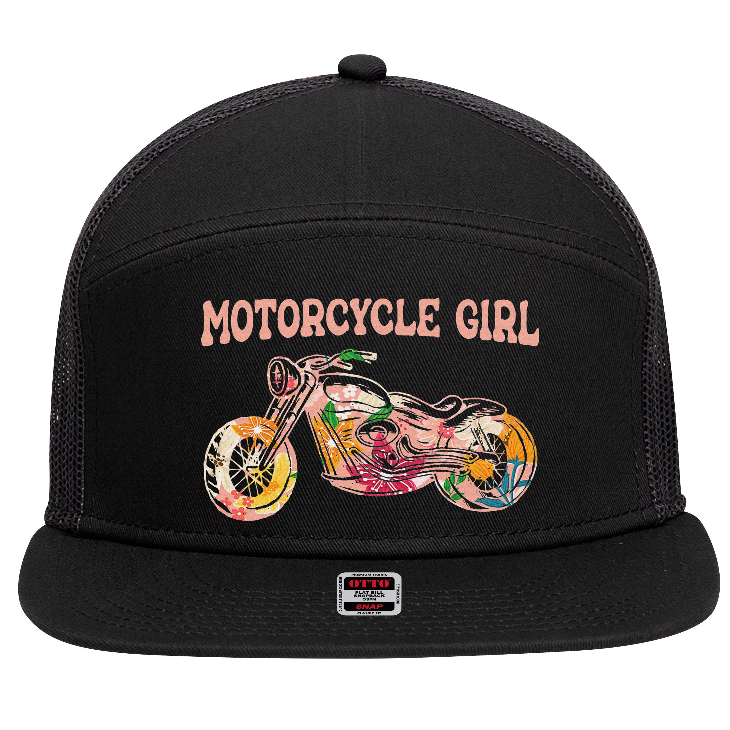 Funny Motorcycle Motorbike Fan Motorcycle Girl 7 Panel Mesh Trucker Snapback Hat