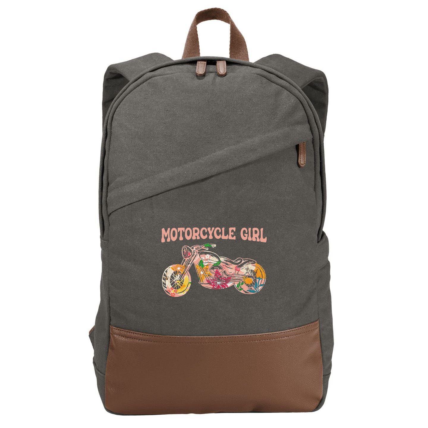 Funny Motorcycle Motorbike Fan Motorcycle Girl Cotton Canvas Backpack