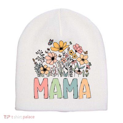Floral Mama Mothers Day Wildflowers Short Acrylic Beanie