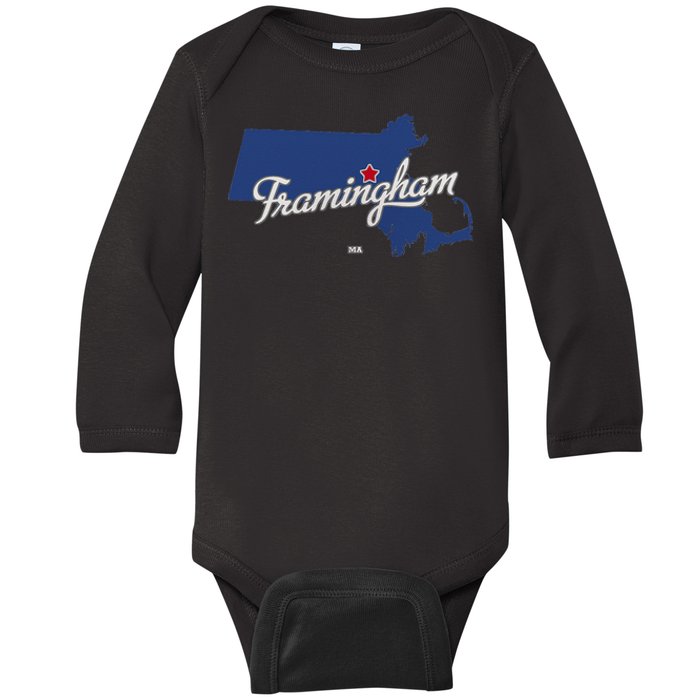 Framingham Massachusetts MA Map Baby Long Sleeve Bodysuit