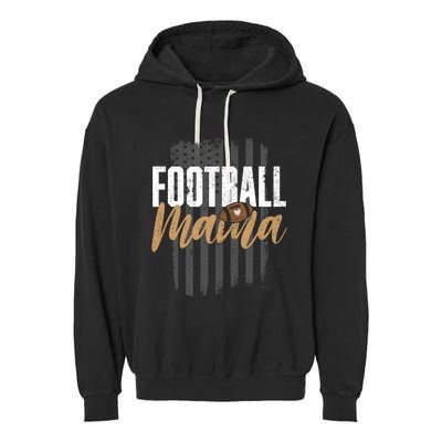 Football Mama Mom Football Leopard Vintage American Flag Garment-Dyed Fleece Hoodie