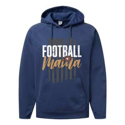 Football Mama Mom Football Leopard Vintage American Flag Performance Fleece Hoodie