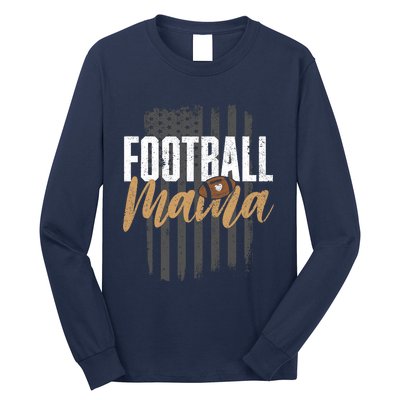 Football Mama Mom Football Leopard Vintage American Flag Long Sleeve Shirt