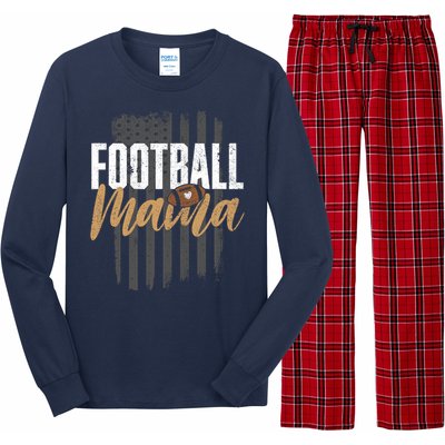 Football Mama Mom Football Leopard Vintage American Flag Long Sleeve Pajama Set