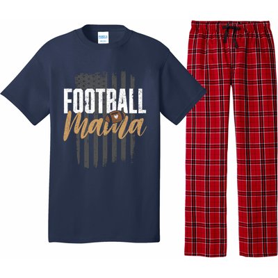 Football Mama Mom Football Leopard Vintage American Flag Pajama Set