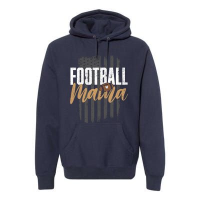 Football Mama Mom Football Leopard Vintage American Flag Premium Hoodie