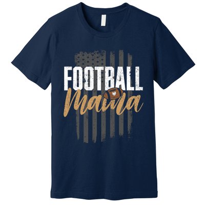 Football Mama Mom Football Leopard Vintage American Flag Premium T-Shirt