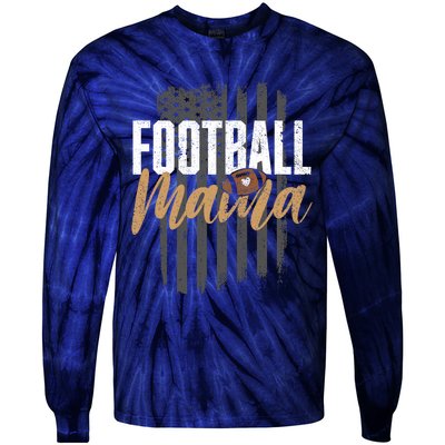 Football Mama Mom Football Leopard Vintage American Flag Tie-Dye Long Sleeve Shirt