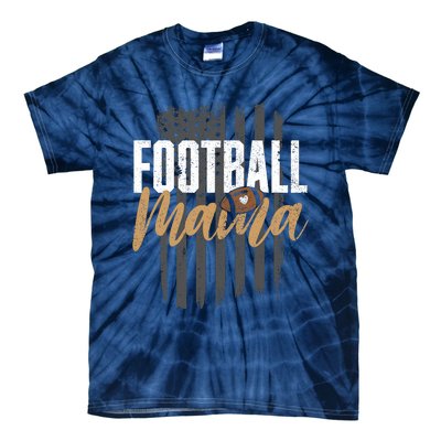 Football Mama Mom Football Leopard Vintage American Flag Tie-Dye T-Shirt