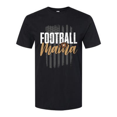 Football Mama Mom Football Leopard Vintage American Flag Softstyle CVC T-Shirt