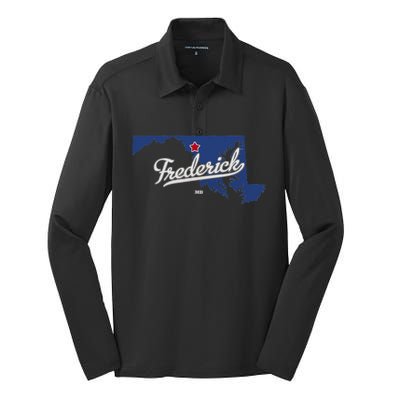 Frederick Maryland MD Map Silk Touch Performance Long Sleeve Polo