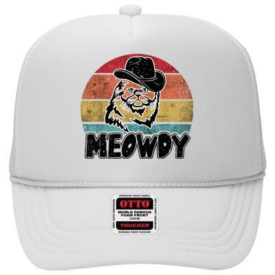 Funny Meowdy Meow & Howdy Mashup Country Music Cat Meme Fun High Crown Mesh Back Trucker Hat