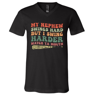 Funny My Nephew Swings Hard But I Swing V-Neck T-Shirt