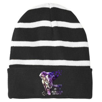 Forget Me Not Alzheimer Awareness Striped Beanie with Solid Band