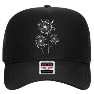 Funny Music Notes Gift For Men Women Cool Dandelion Flower High Crown Mesh Back Trucker Hat