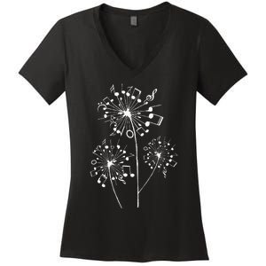 Funny Music Notes Gift For Men Women Cool Dandelion Flower Women's V-Neck T-Shirt