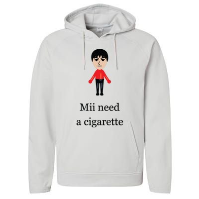 Funny Mii Need A Cigarette Performance Fleece Hoodie