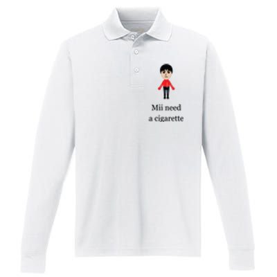 Funny Mii Need A Cigarette Performance Long Sleeve Polo