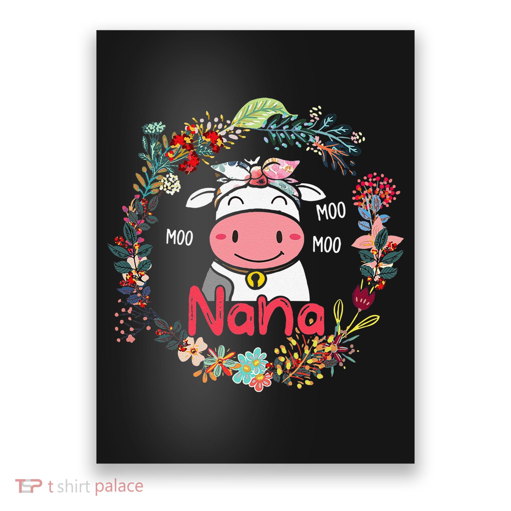 Funny Moo Nana Cute Cow Bow Tie Flowers Happy Mother's Day Poster