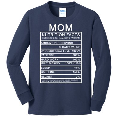 Funny Mom Nutrition Facts Kids Long Sleeve Shirt