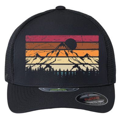 Forest Mountain Outdoors Nature Wildlife Trees Retro Hiking Flexfit Unipanel Trucker Cap