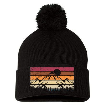 Forest Mountain Outdoors Nature Wildlife Trees Retro Hiking Pom Pom 12in Knit Beanie